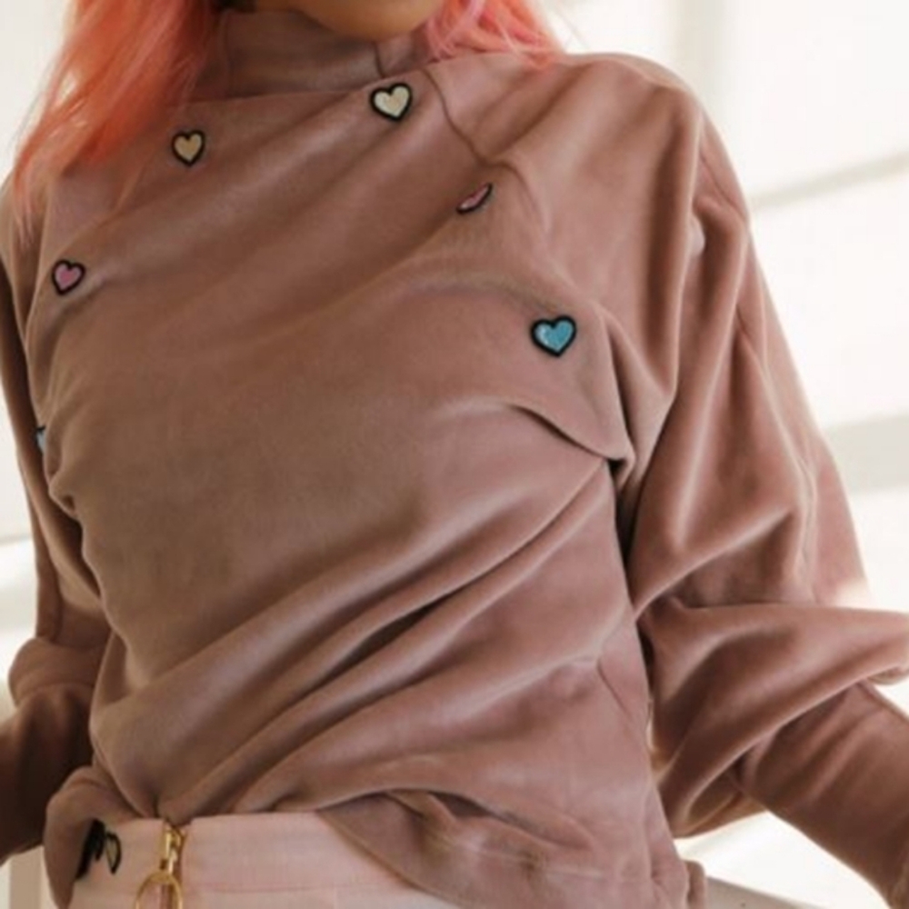 Zara Pink Heart Embroidered Sweatshirt